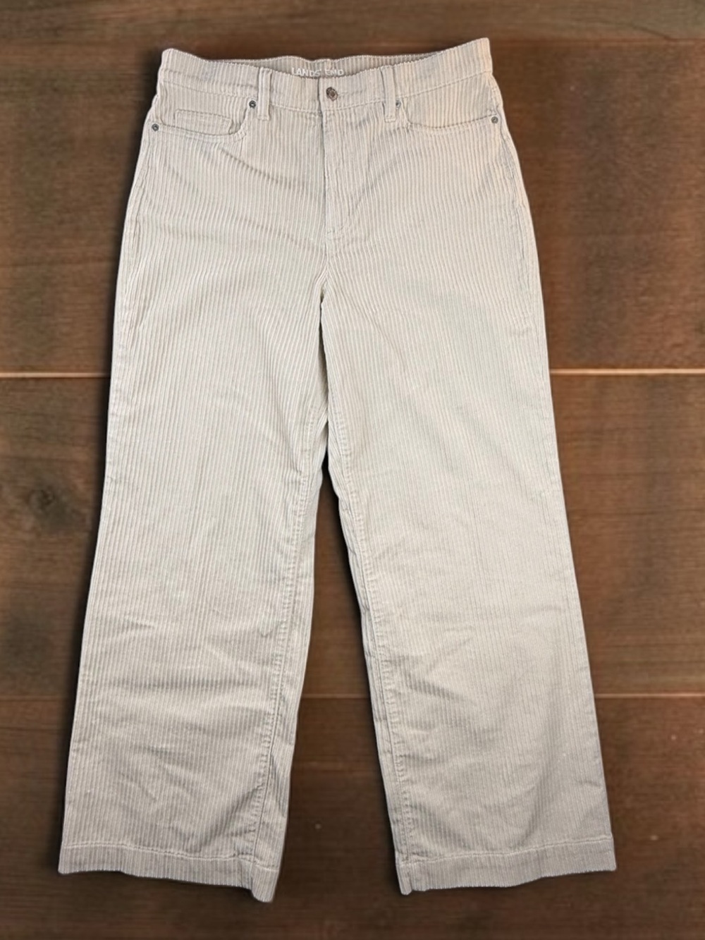Lands' End Women's Wide-Leg Corduroy Pants in Light Cream Size 16